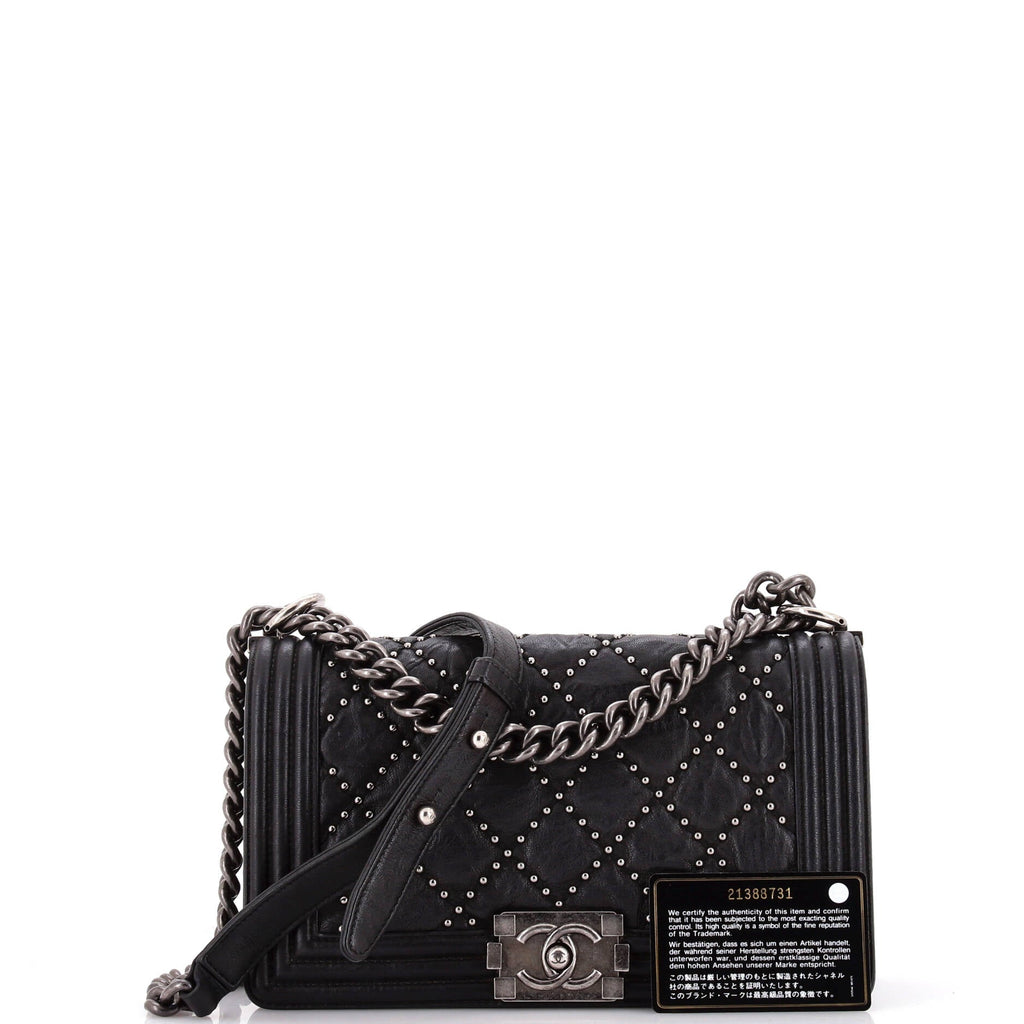 Chanel Boy Flap Bag Studded Quilted Distressed Calfskin Old Medium