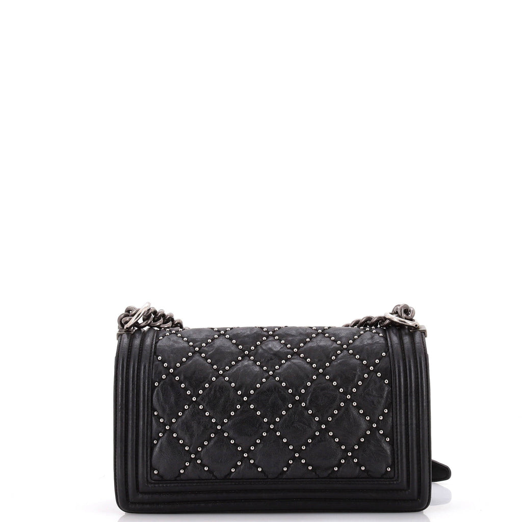Chanel Boy Flap Bag Studded Quilted Distressed Calfskin Old Medium
