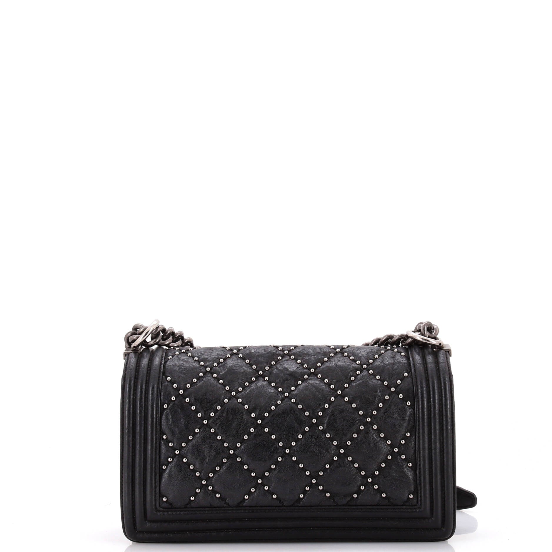 Chanel Boy Flap Bag Studded Quilted Distressed Calfskin Old Medium