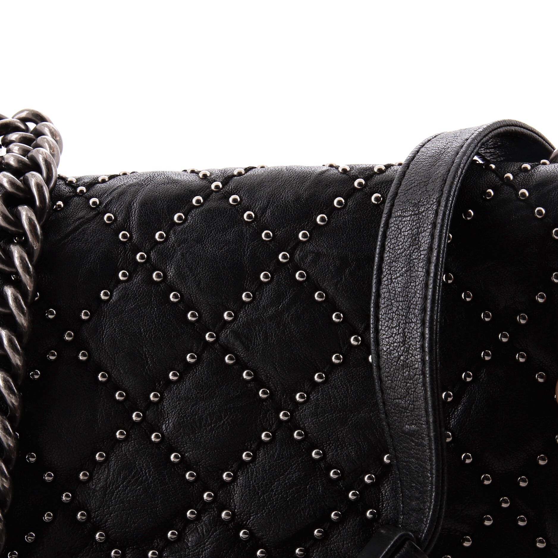 Chanel Boy Flap Bag Studded Quilted Distressed Calfskin Old Medium