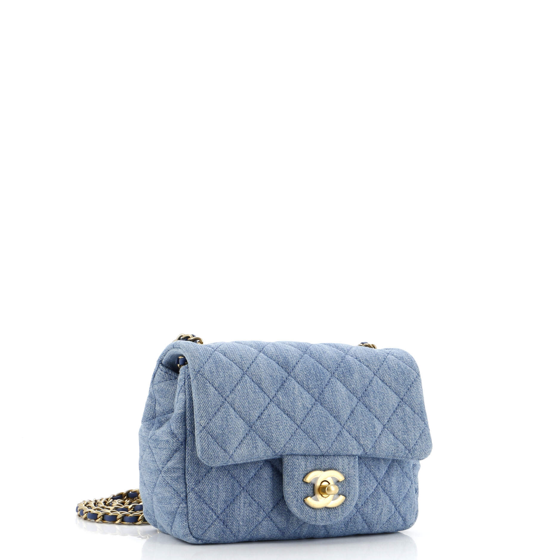 Chanel Pearl Crush Square Flap Bag Quilted Denim Mini