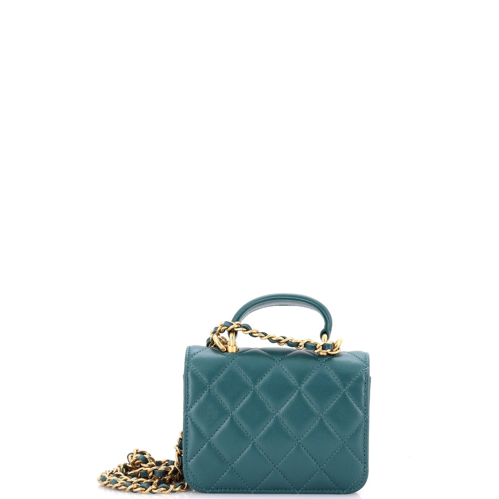 Chanel Top Handle Flap Coin Purse with Chain Quilted Lambskin