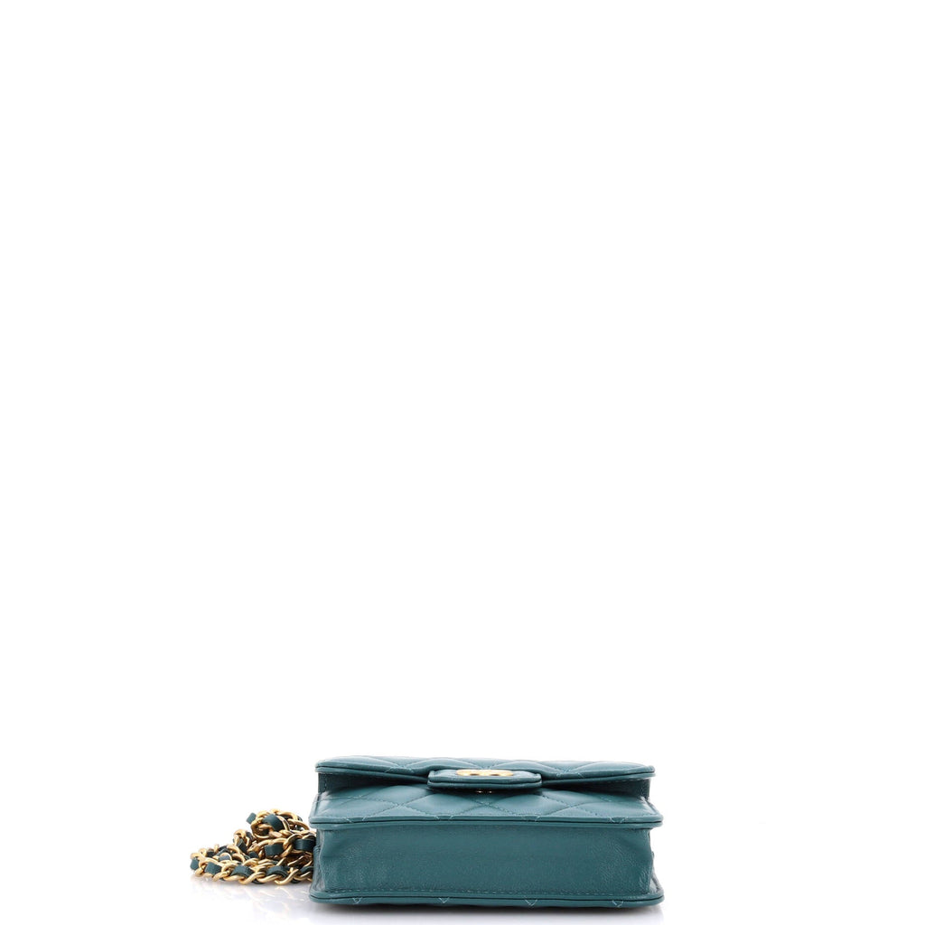 Chanel Top Handle Flap Coin Purse with Chain Quilted Lambskin