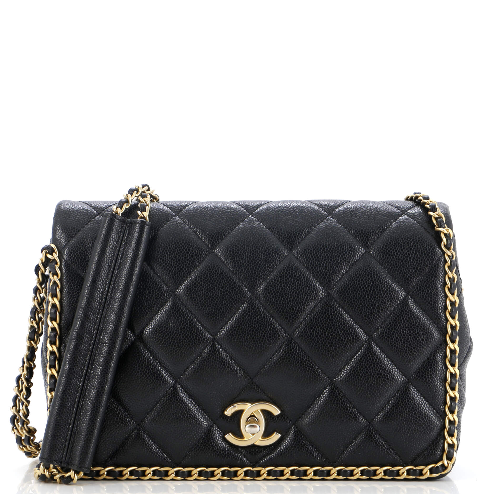 Chanel Chain Around Multi Chain Full Flap Bag Quilted Caviar Medium