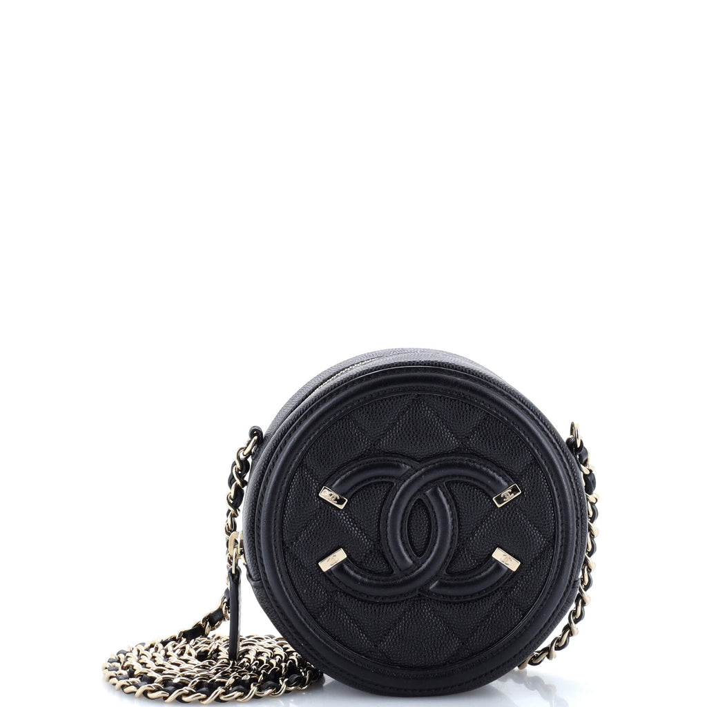 Chanel Filigree Round Clutch with Chain Quilted Caviar Mini