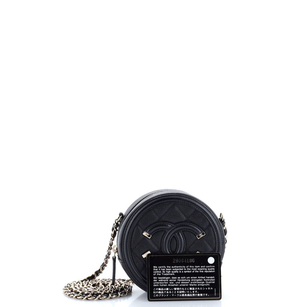 Chanel Filigree Round Clutch with Chain Quilted Caviar Mini