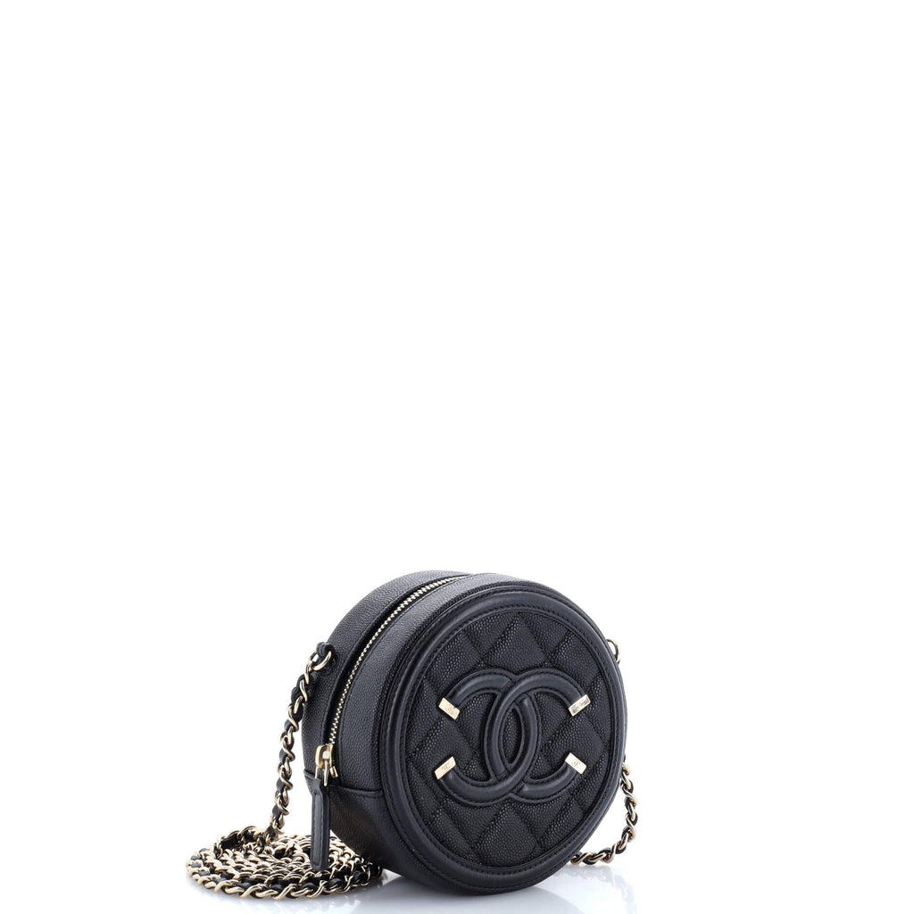 Chanel Filigree Round Clutch with Chain Quilted Caviar Mini