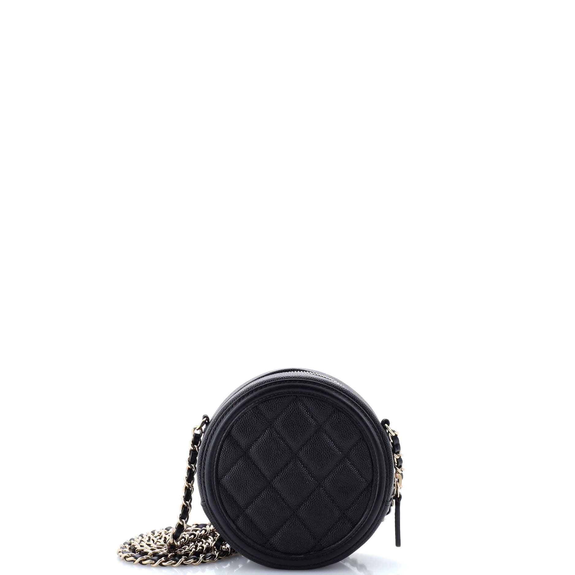 Chanel Filigree Round Clutch with Chain Quilted Caviar Mini