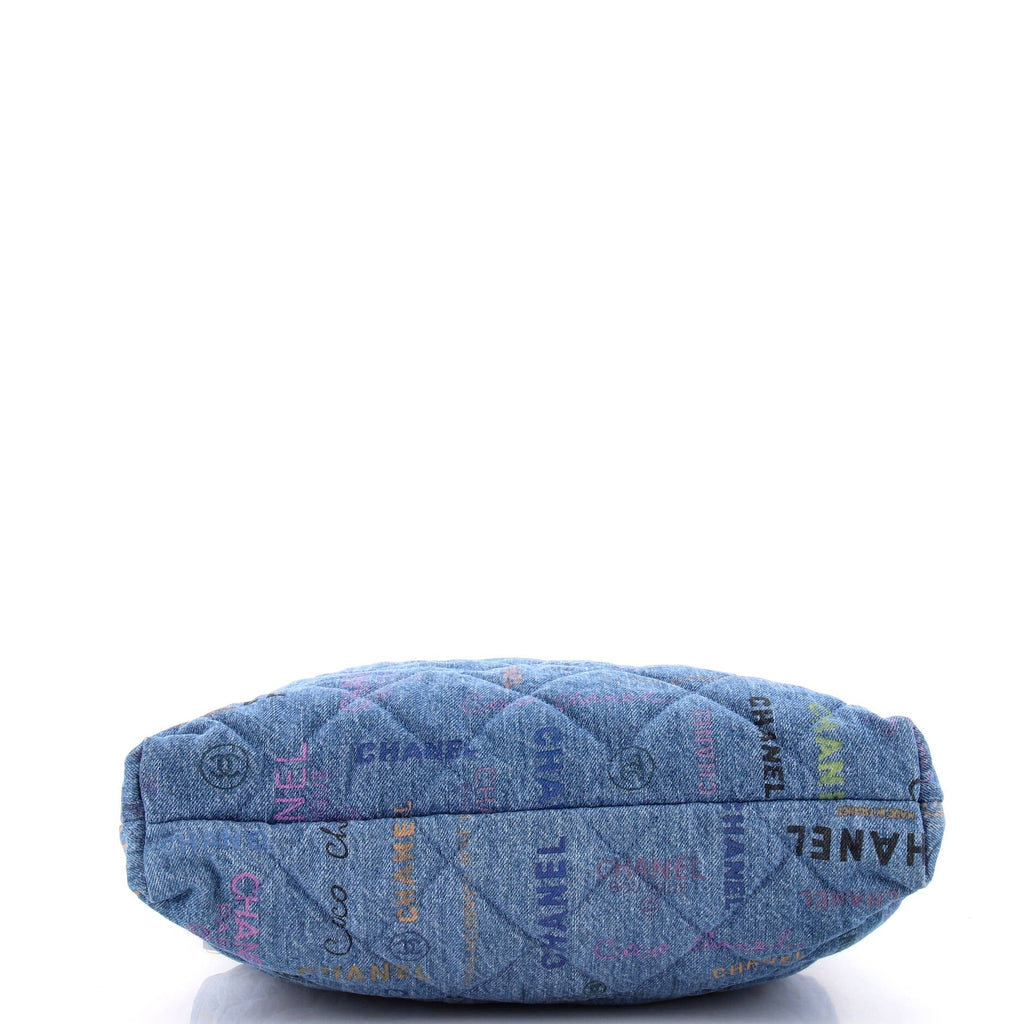 Chanel Denim Mood Shopping Tote Logo Printed Quilted Denim Maxi