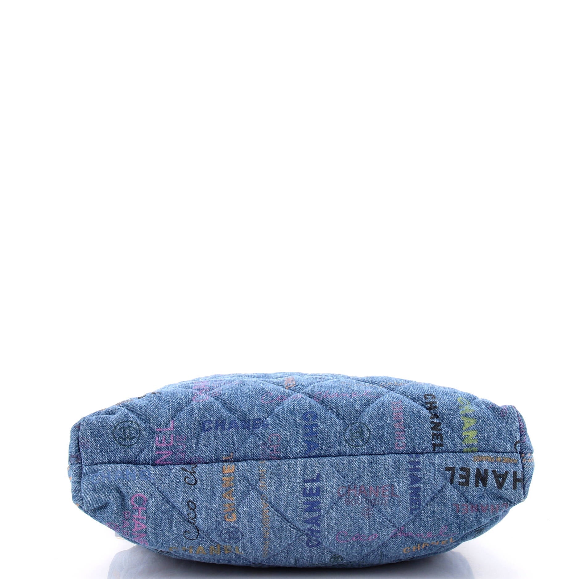 Chanel Denim Mood Shopping Tote Logo Printed Quilted Denim Maxi