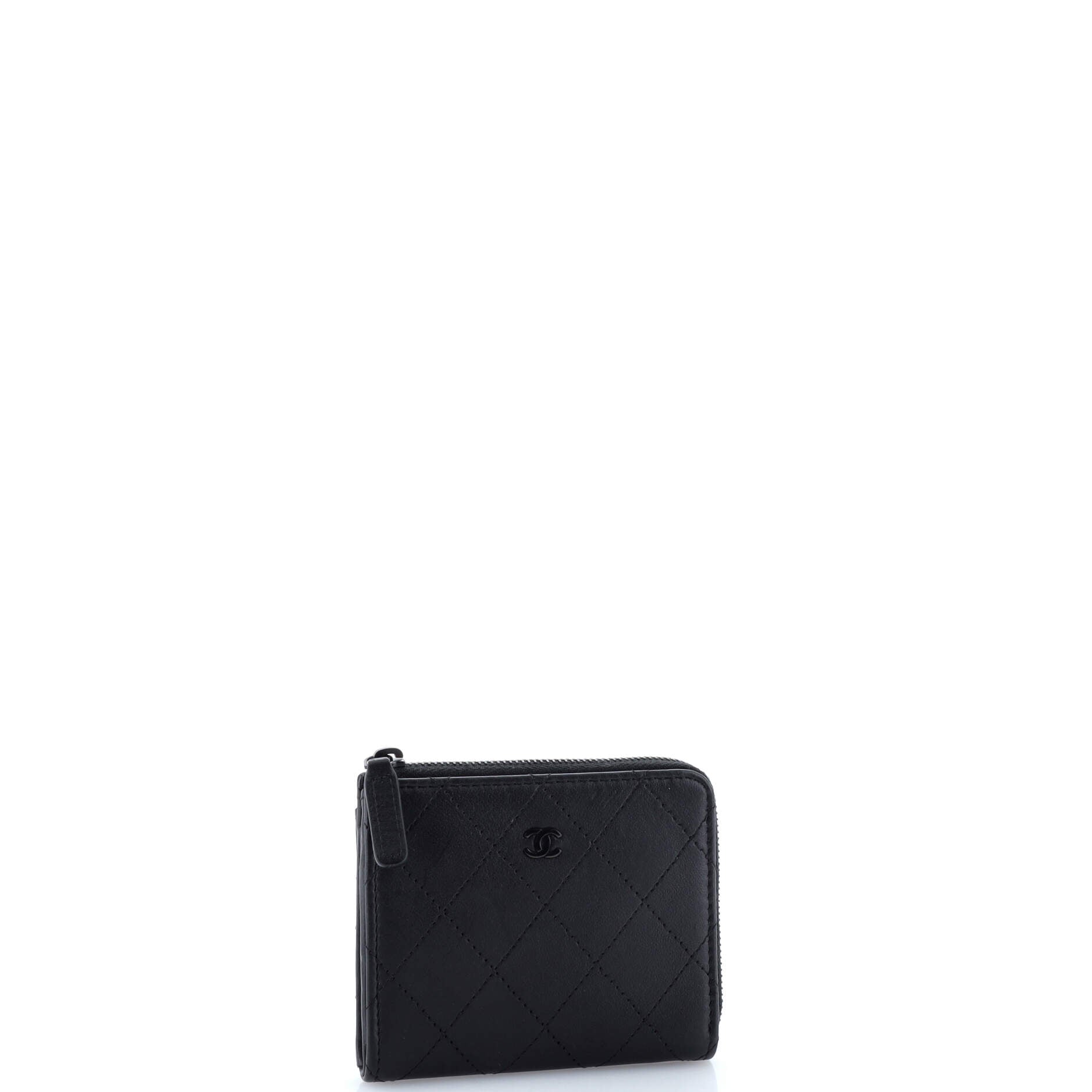 Chanel So Black CC Zip Wallet Quilted Leather Compact