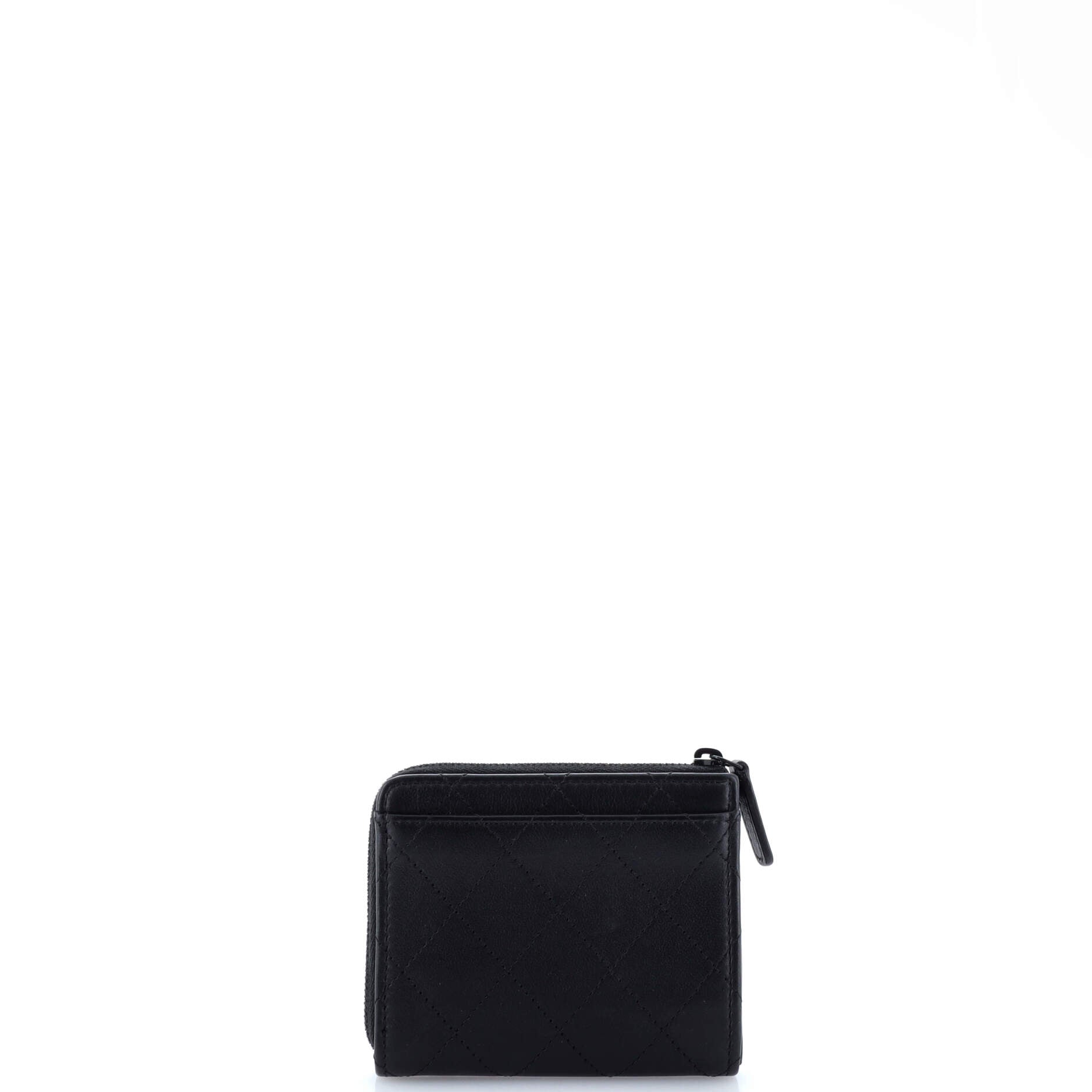 Chanel So Black CC Zip Wallet Quilted Leather Compact
