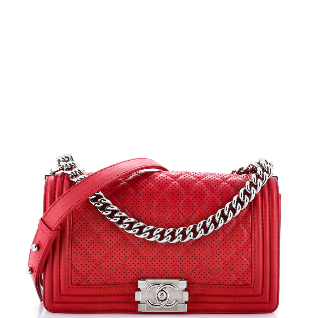Chanel Boy Flap Bag Quilted Perforated Lambskin Old Medium