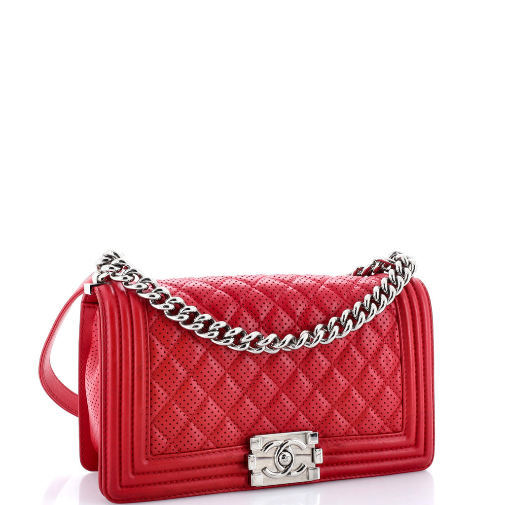 Chanel Boy Flap Bag Quilted Perforated Lambskin Old Medium
