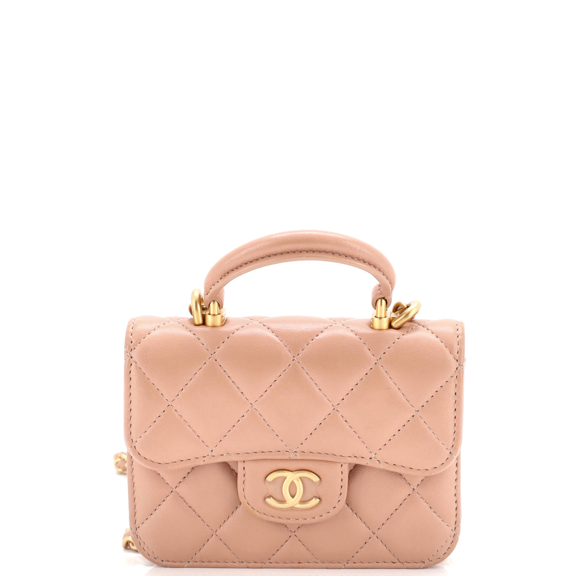 Chanel Top Handle Flap Coin Purse with Chain Quilted Lambskin