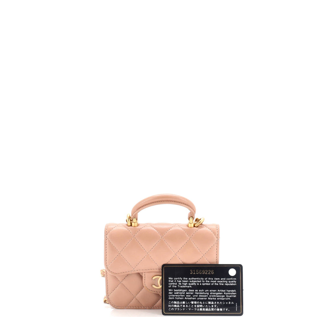 Chanel Top Handle Flap Coin Purse with Chain Quilted Lambskin