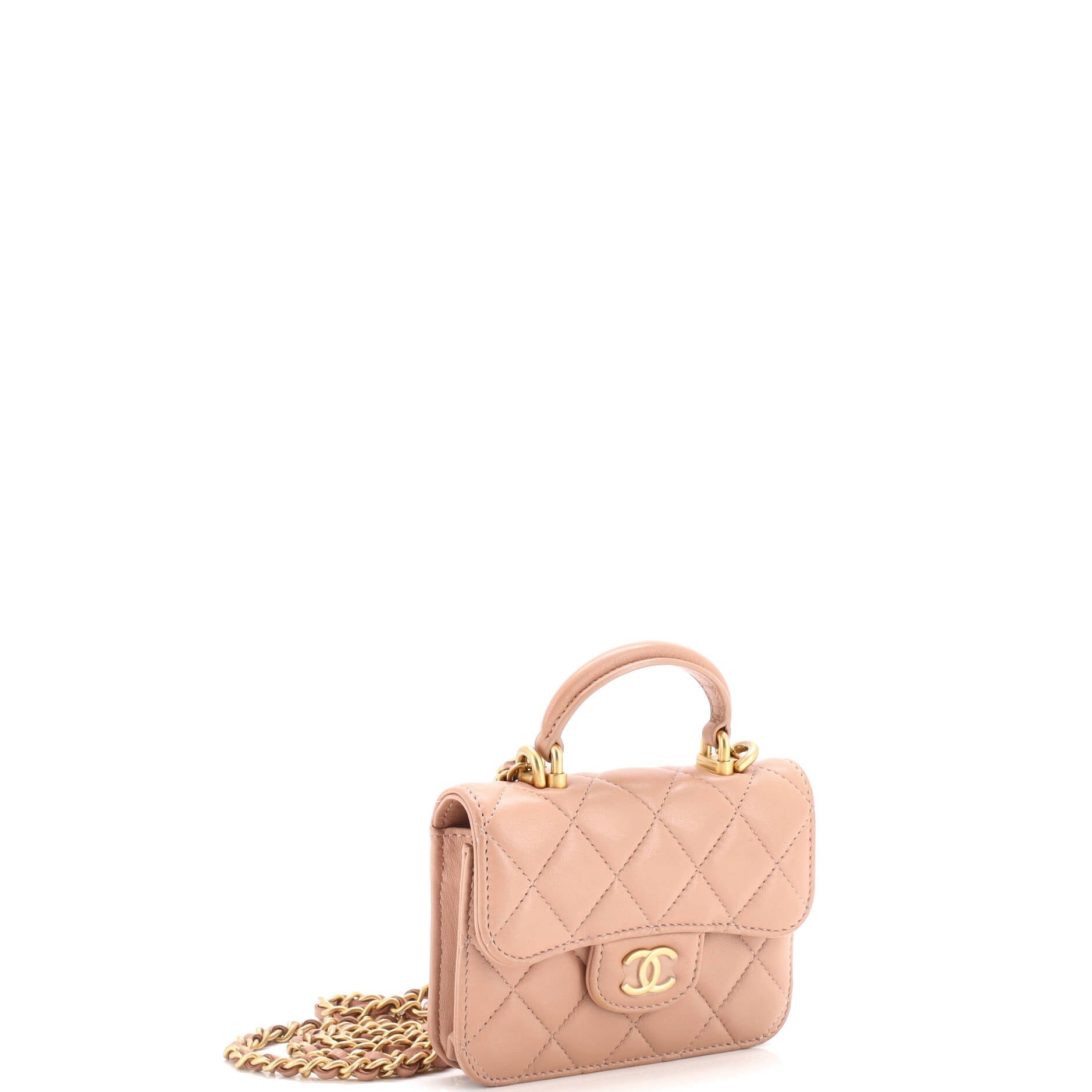Chanel Top Handle Flap Coin Purse with Chain Quilted Lambskin