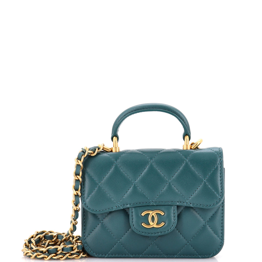 Chanel Top Handle Flap Coin Purse with Chain Quilted Lambskin