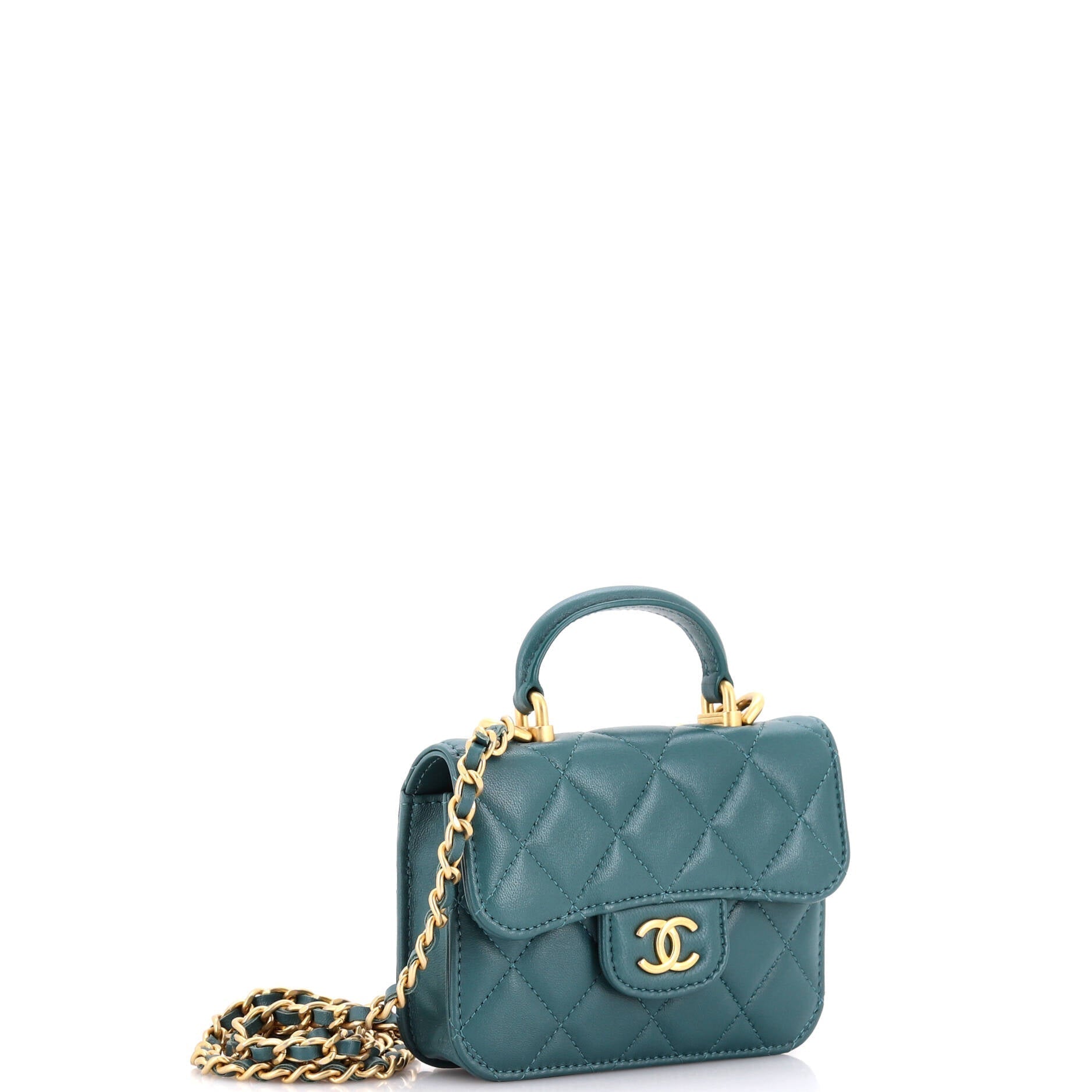 Chanel Top Handle Flap Coin Purse with Chain Quilted Lambskin