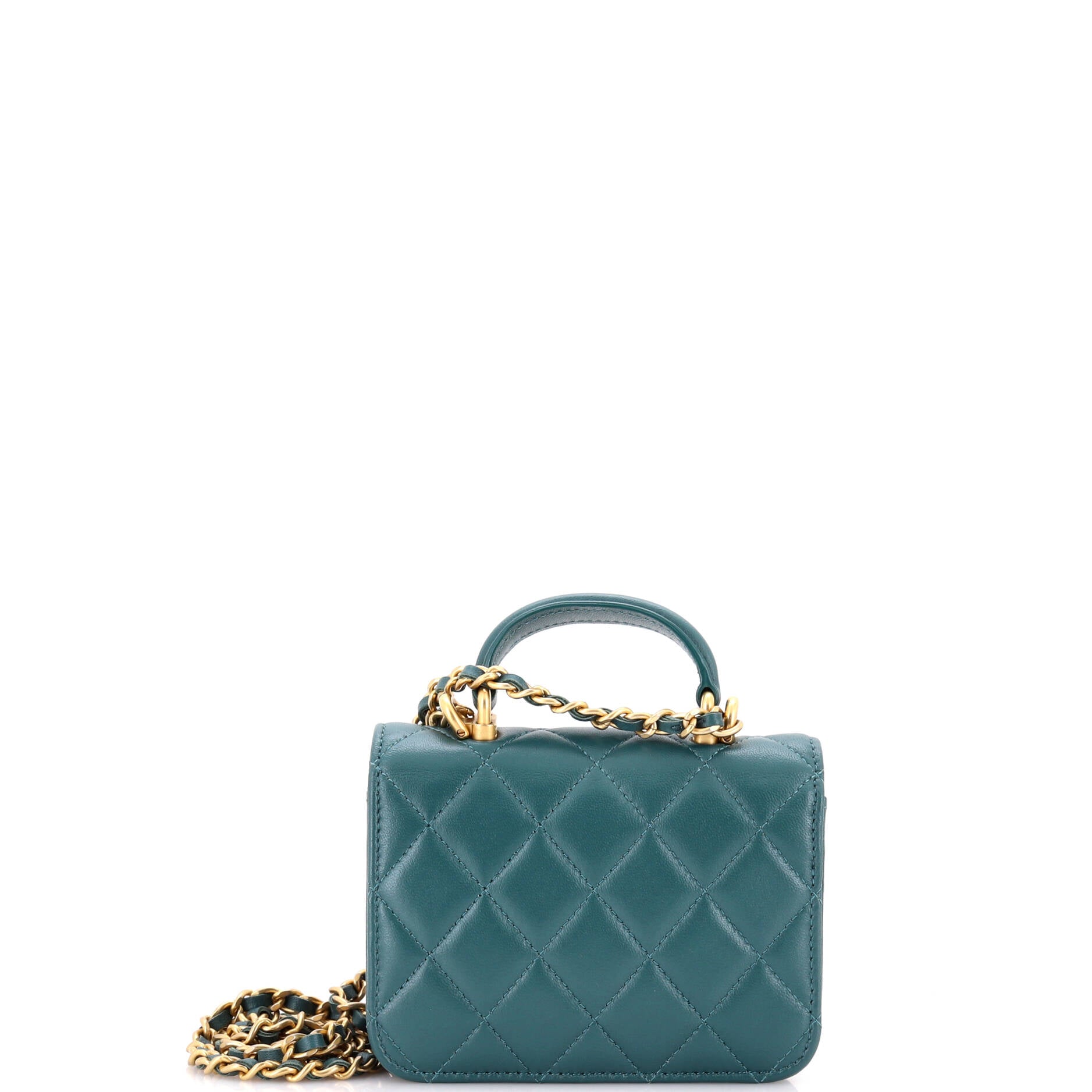 Chanel Top Handle Flap Coin Purse with Chain Quilted Lambskin