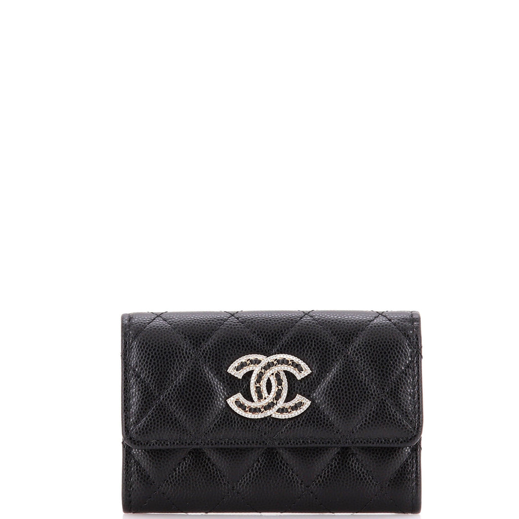 Chanel Crystal CC Flap Card Case Quilted Caviar