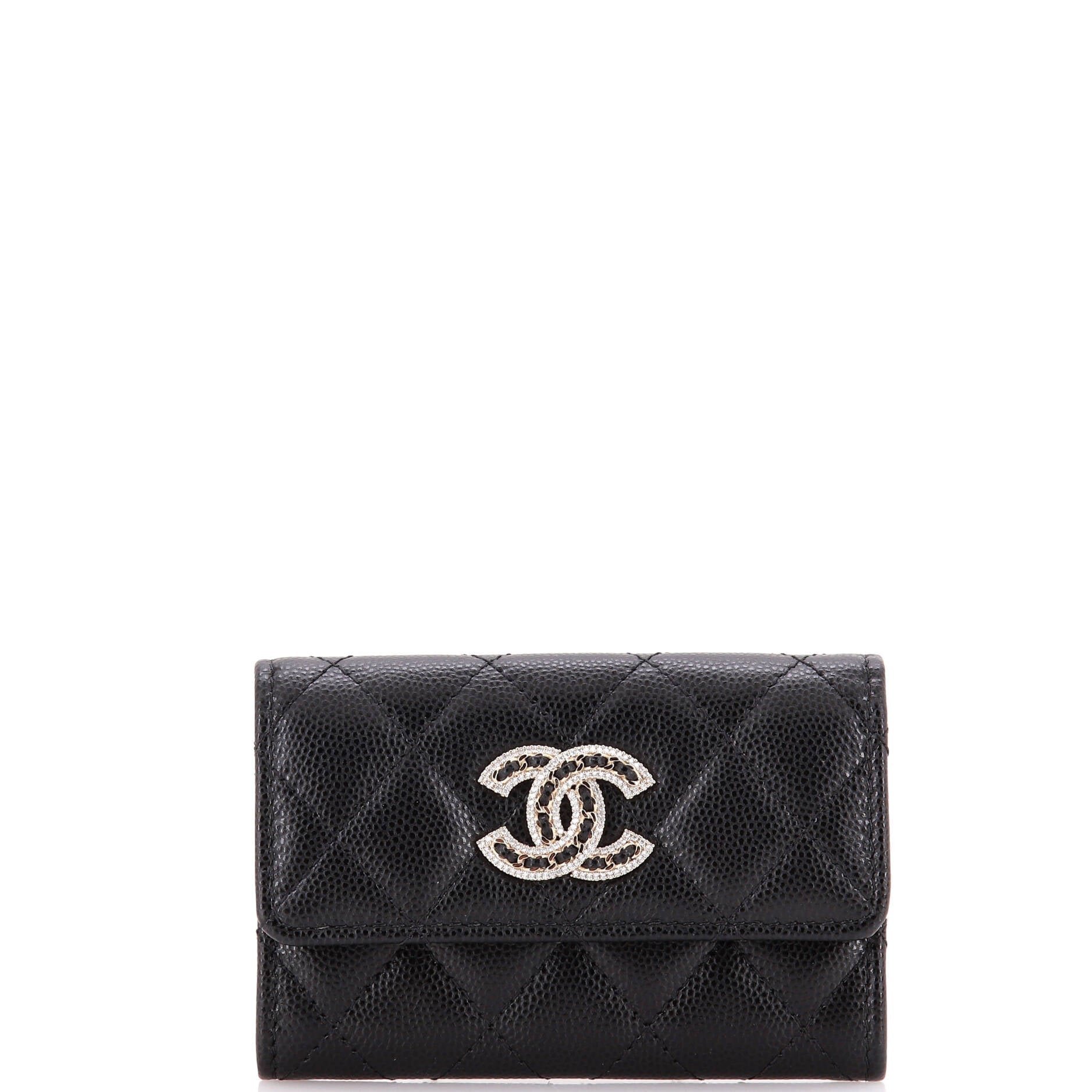 Chanel Crystal CC Flap Card Case Quilted Caviar