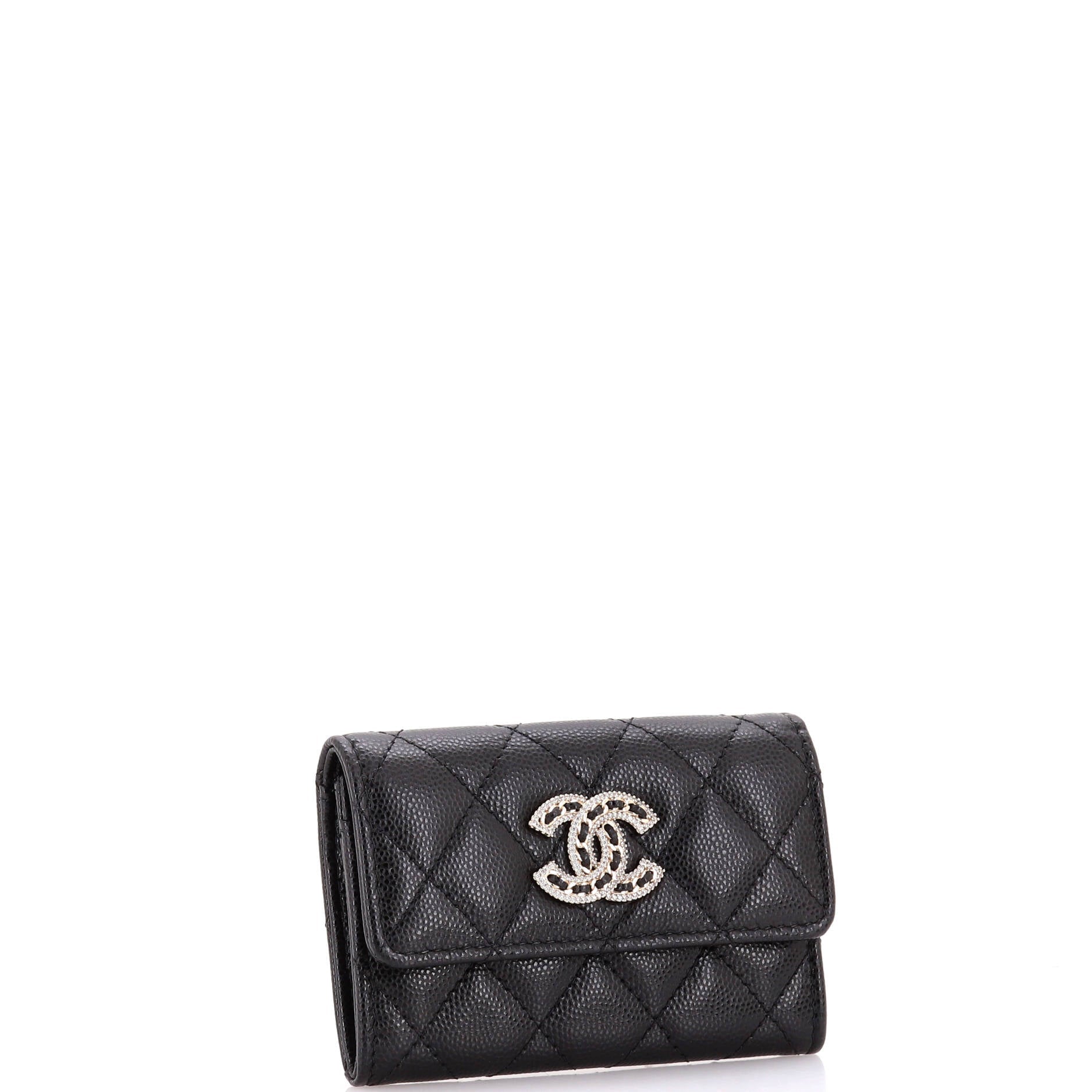 Chanel Crystal CC Flap Card Case Quilted Caviar