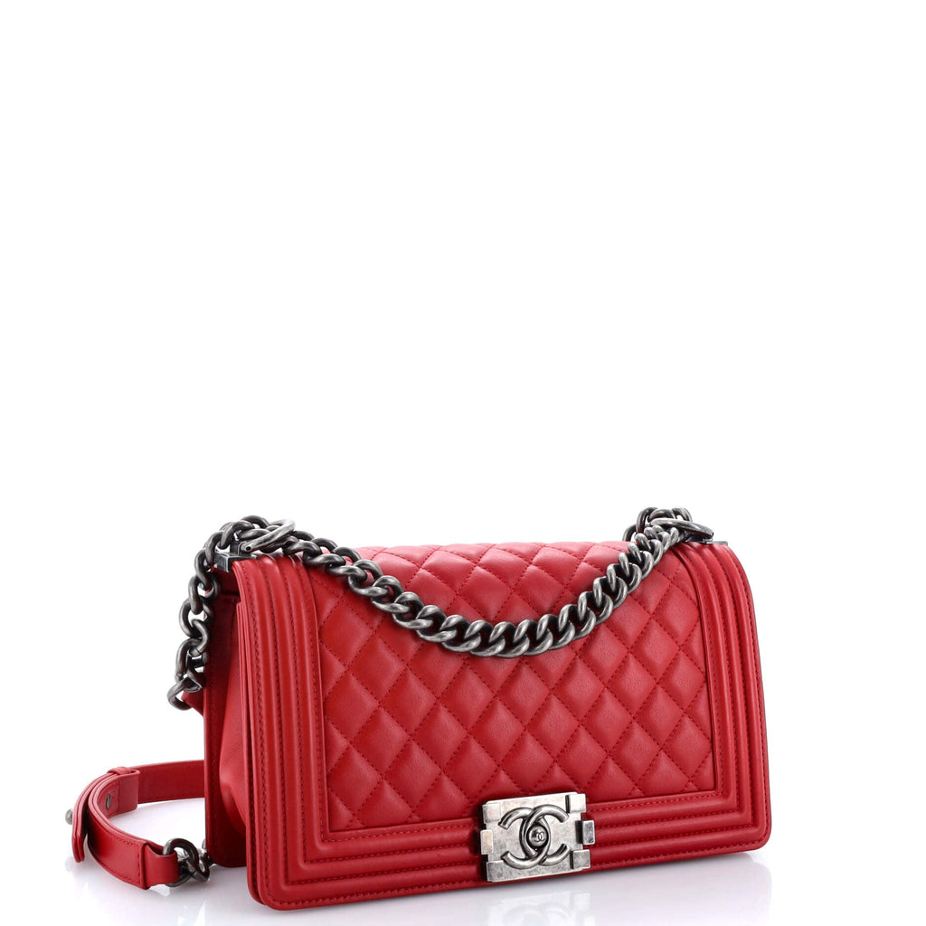 Chanel Boy Flap Bag Chevron Wrinkled Lambskin Old Medium
