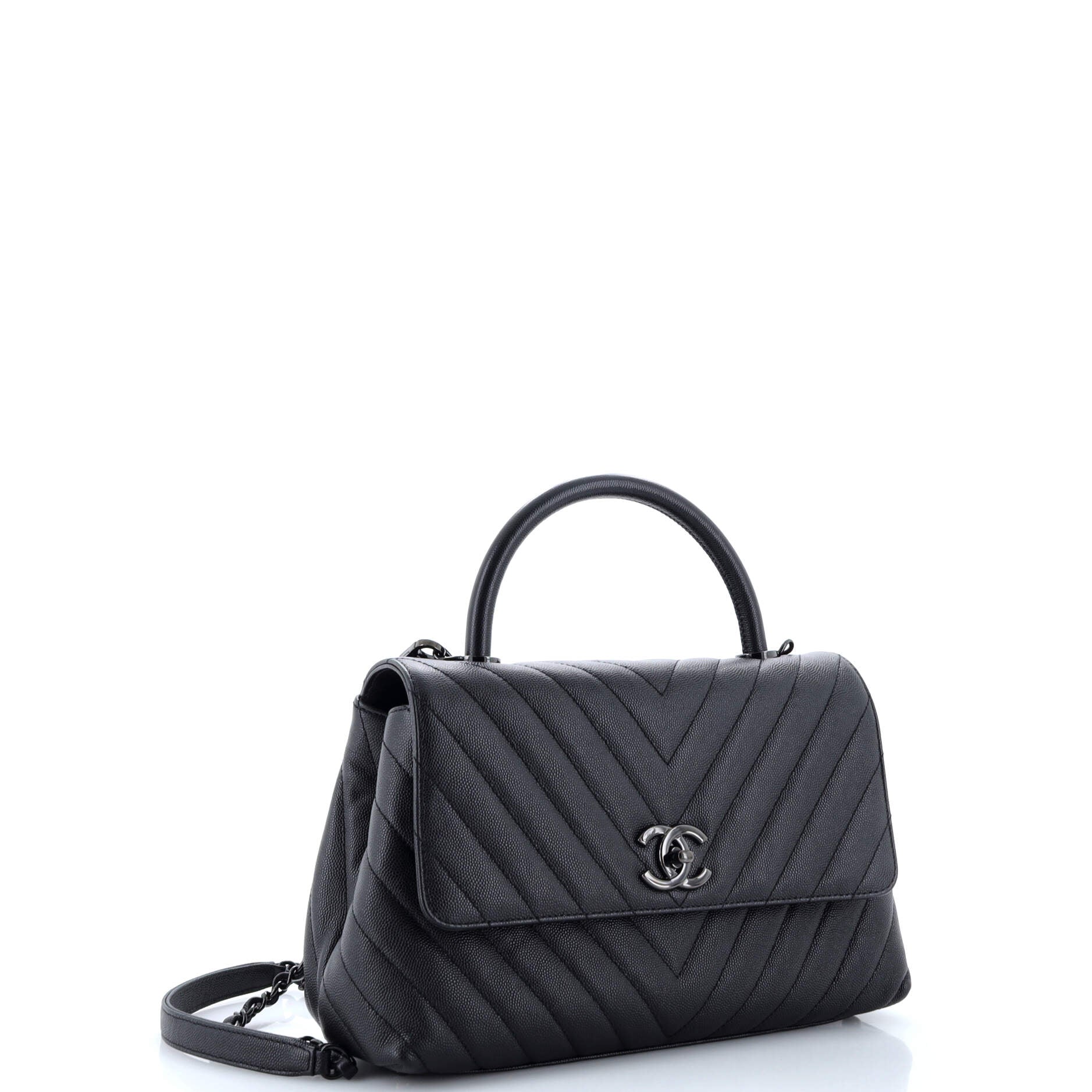 Chanel So Black Coco Top Handle Bag Chevron Caviar Small