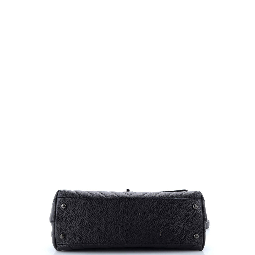 Chanel So Black Coco Top Handle Bag Chevron Caviar Small