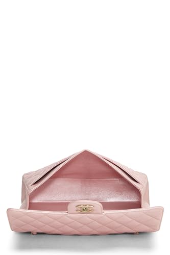 Chanel,  Iridescent Pink Quilted Caviar Classic Double Flap Medium, Pink