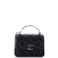 Chanel Coco Enamel Top Handle Flap Clutch with Chain Quilted Caviar