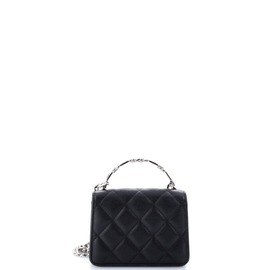 Chanel Coco Enamel Top Handle Flap Clutch with Chain Quilted Caviar