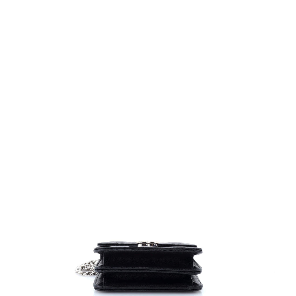 Chanel Coco Enamel Top Handle Flap Clutch with Chain Quilted Caviar