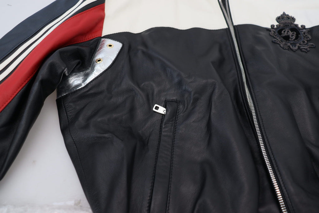 Dolce & Gabbana Black Leather Hooded Blouson Coat Jacket