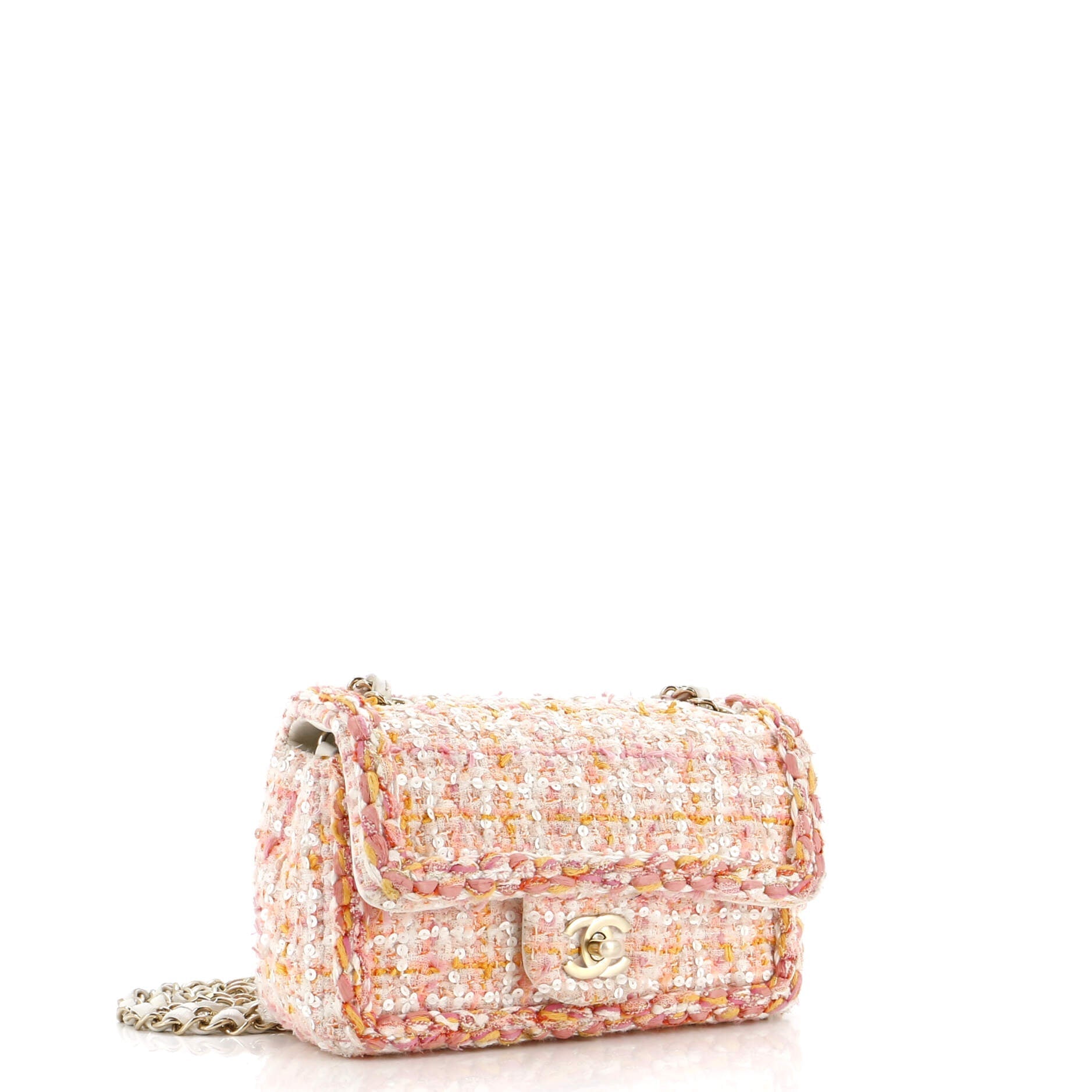 Chanel Classic Single Flap Bag Braided Quilted Tweed with Sequins Mini