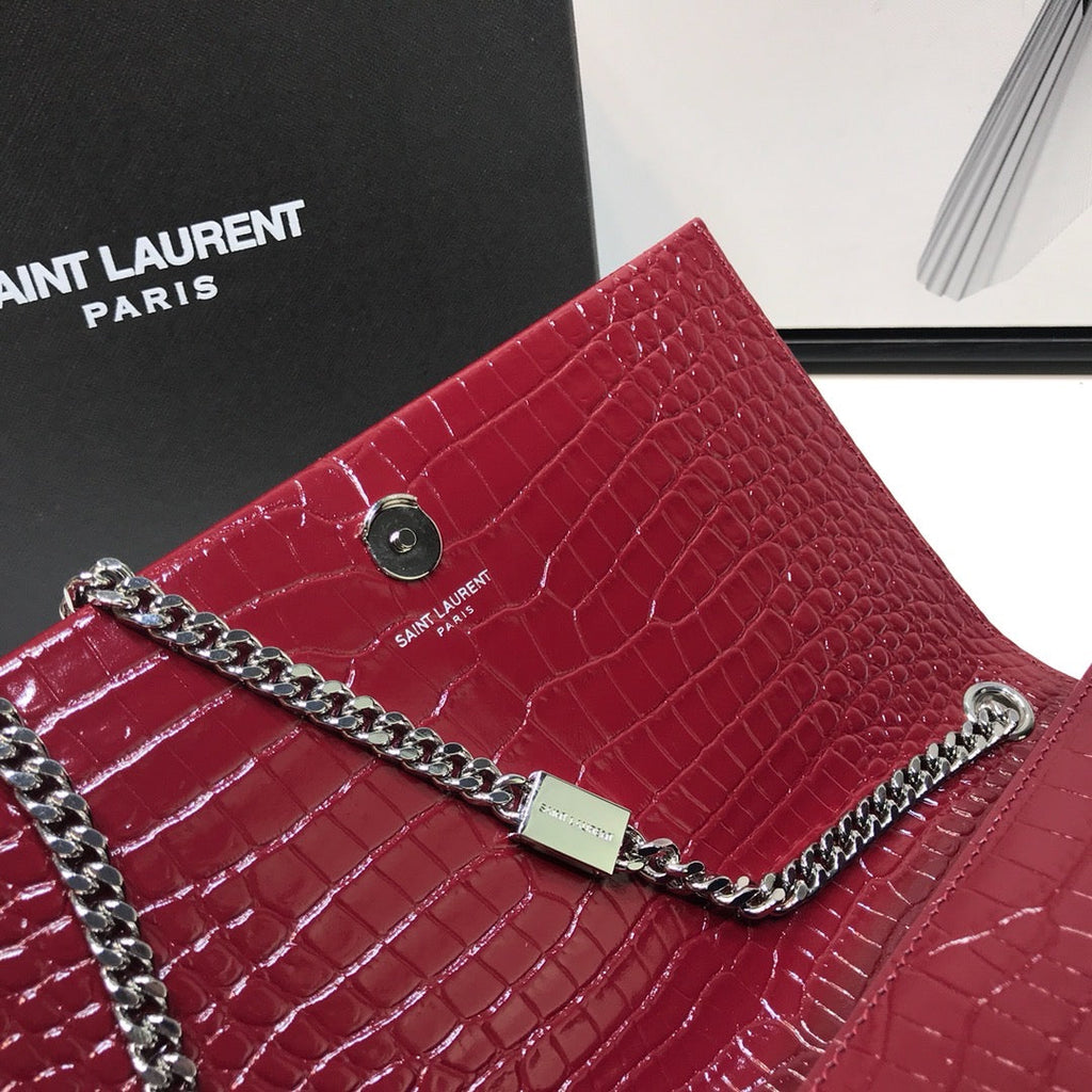 Top Quality Kate MeTop Qualityum Chain Bag With Tassel In Embossed CrocoTop Qualityle Burgundy For Women 9.4in/24cm YSL