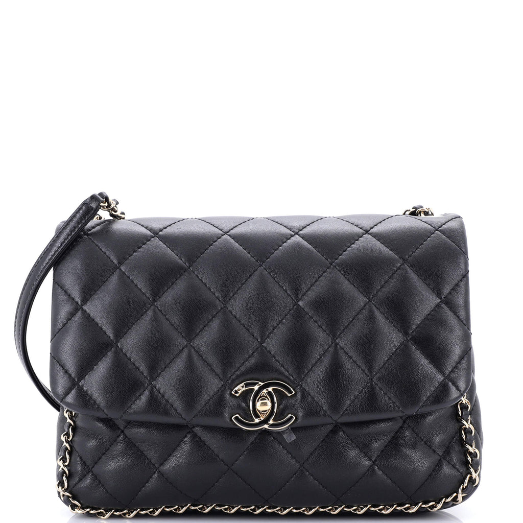 Chanel Chain Frame Enamel CC Flap Bag Quilted Lambskin Medium