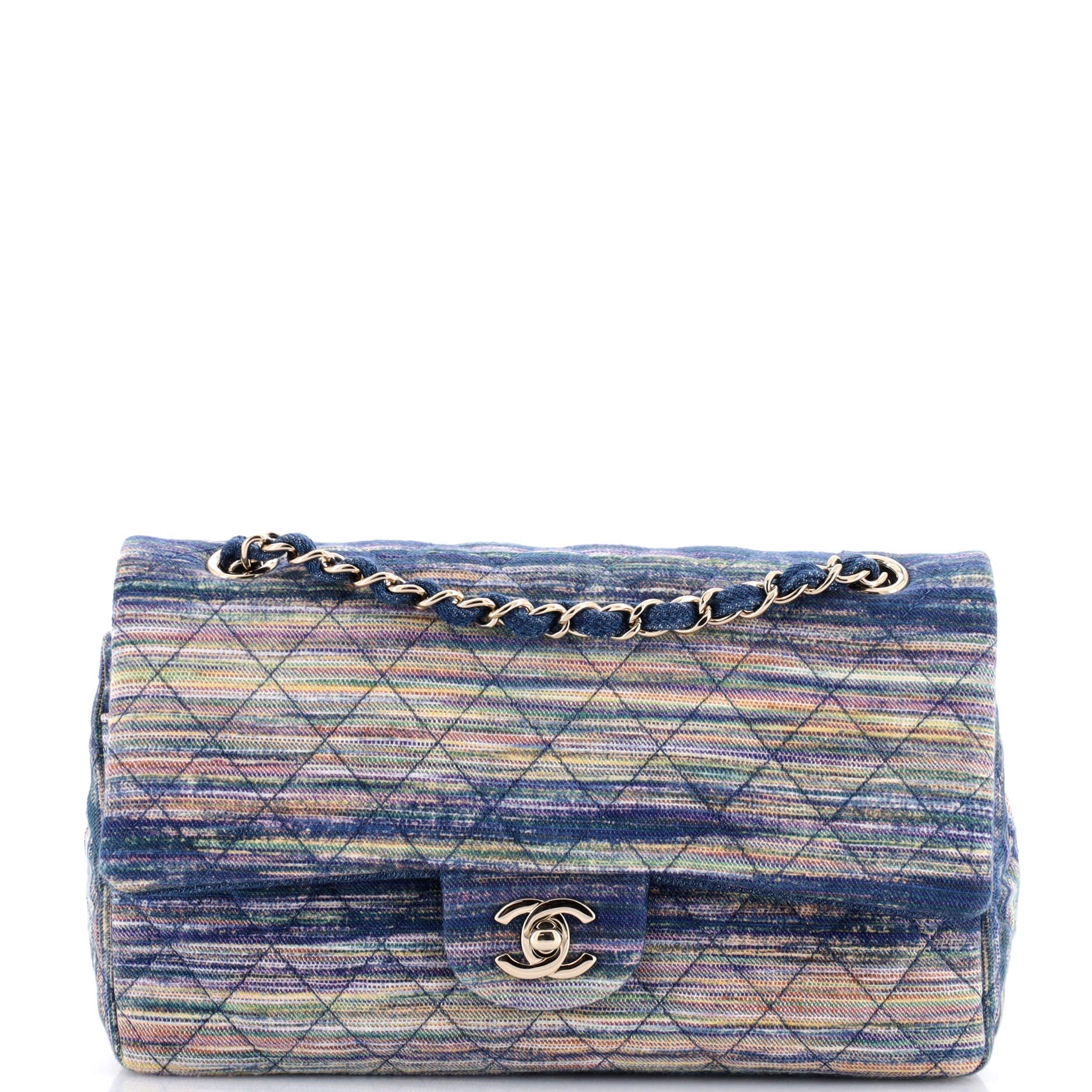 Chanel Classic Double Flap Bag Quilted Multicolor Denim Medium
