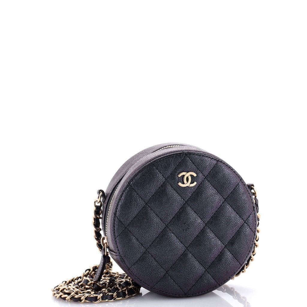 Chanel Round Clutch with Chain Quilted Iridescent Caviar Mini