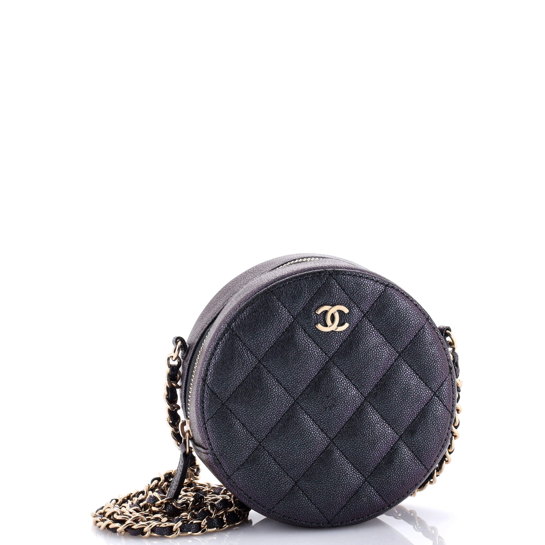 Chanel Round Clutch with Chain Quilted Iridescent Caviar Mini