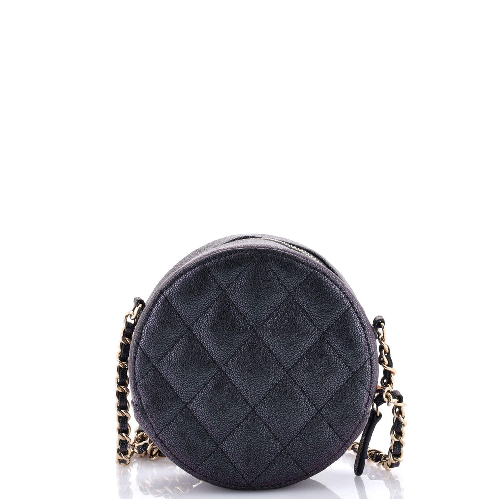 Chanel Round Clutch with Chain Quilted Iridescent Caviar Mini