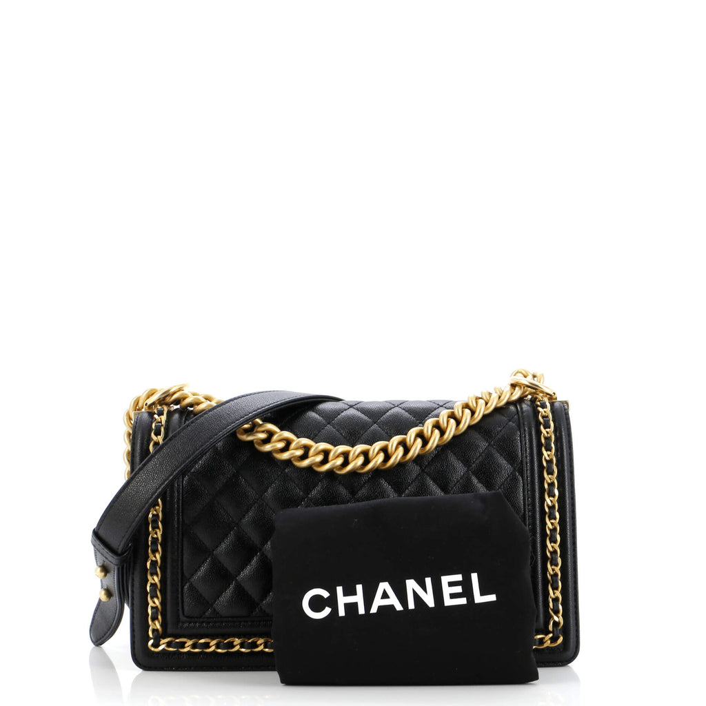 Chanel Chain Around Boy Flap Bag Quilted Caviar Old Medium