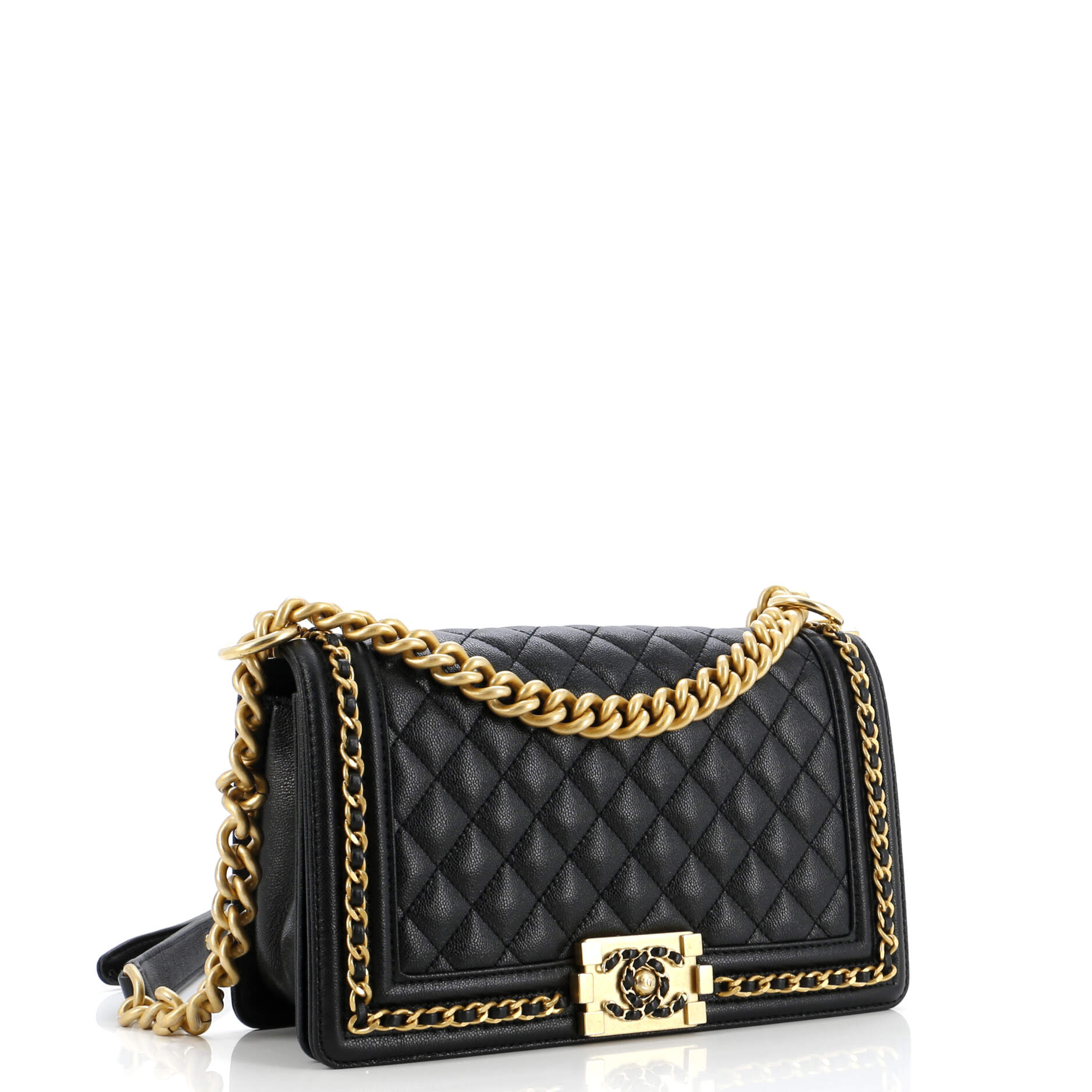 Chanel Chain Around Boy Flap Bag Quilted Caviar Old Medium