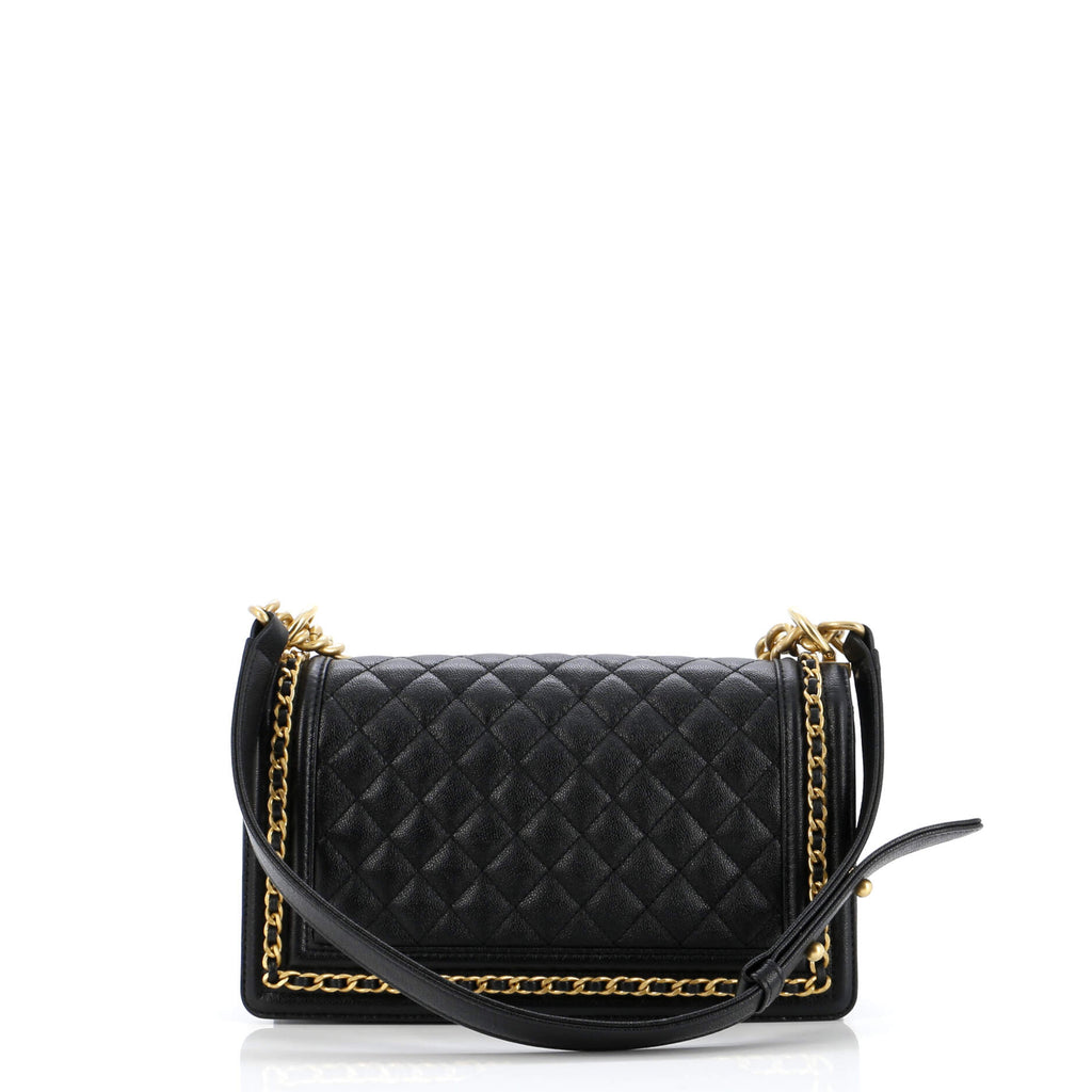 Chanel Chain Around Boy Flap Bag Quilted Caviar Old Medium