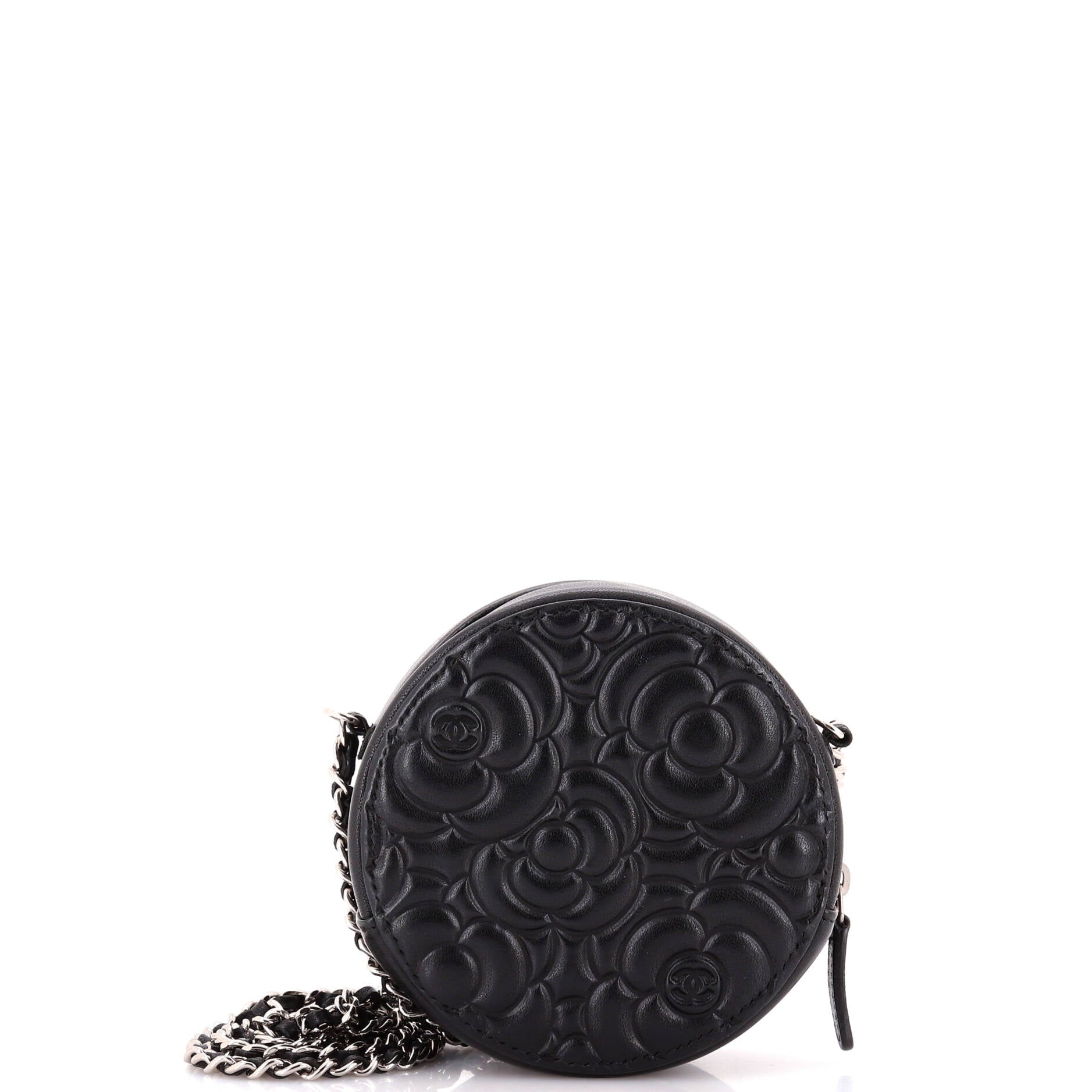 Chanel Round Clutch with Chain Camellia Goatskin Mini