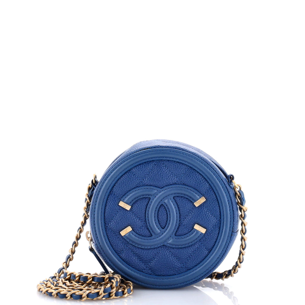 Chanel Filigree Round Clutch with Chain Quilted Caviar Mini