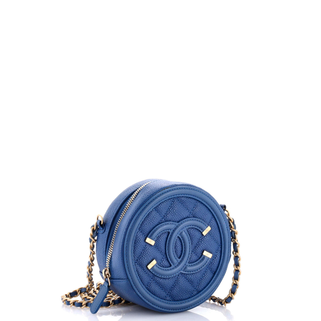 Chanel Filigree Round Clutch with Chain Quilted Caviar Mini