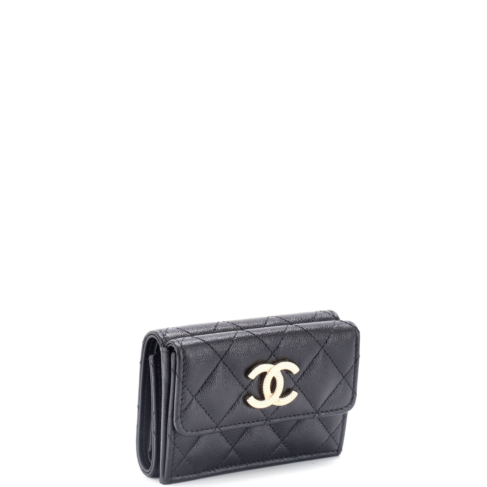 Chanel Textured CC Flap Wallet Quilted Caviar Small