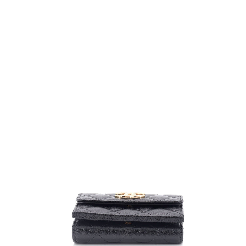 Chanel Textured CC Flap Wallet Quilted Caviar Small